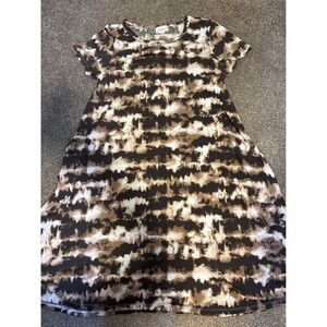 LuLaRoe Carly Dress Womens M Brown Tan Tie Dye Excellent High Low Short Sleeve